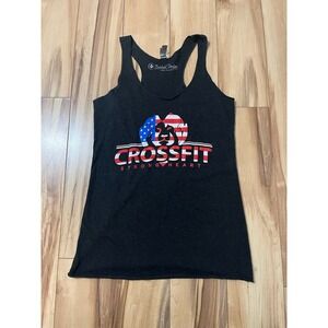 Barbell Voodoo Strong Heart CrossFit Tank Sz Small Dk Gray Patriotic Graphic